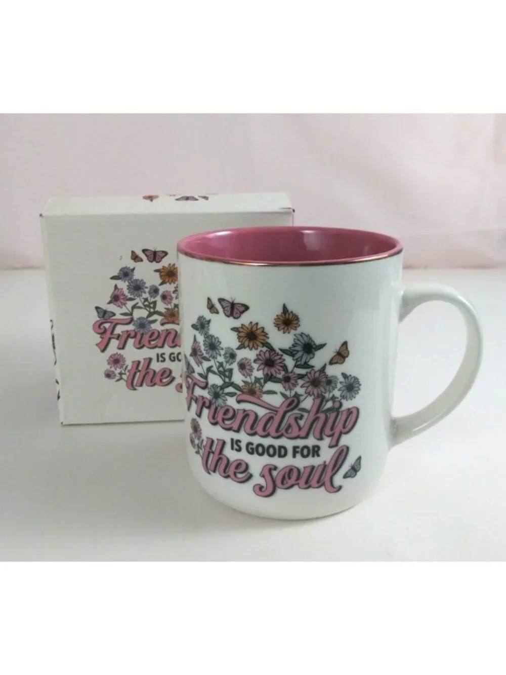 Friendship Is Good For The Soul Floral Butterfly Design Coffee Cup With Box